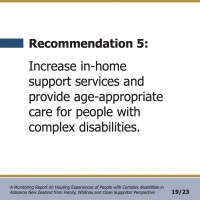 Recommendation 5:  Increase in-home support services and provide age-appropriate care for people with complex disabilities.  A Monitoring Report on Housing Experiences of People with Complex disabilities in Aotearoa New Zealand from Family, Whānau and Close Supporter Perspective 19/23